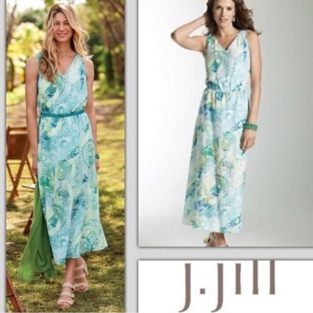 J Jill‎ Watercolor Pacific Blue Silk Maxi Dress Sm